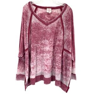Freeloader Burgundy Burnout Oversized Long Sleeve Lightweight Top